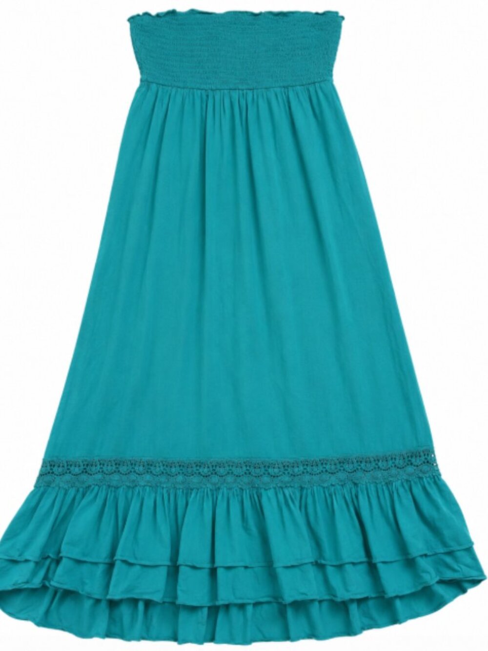 Anthropologie Maeve Tiered Strapless Dress Teal Green Small - Picture 5 of 5